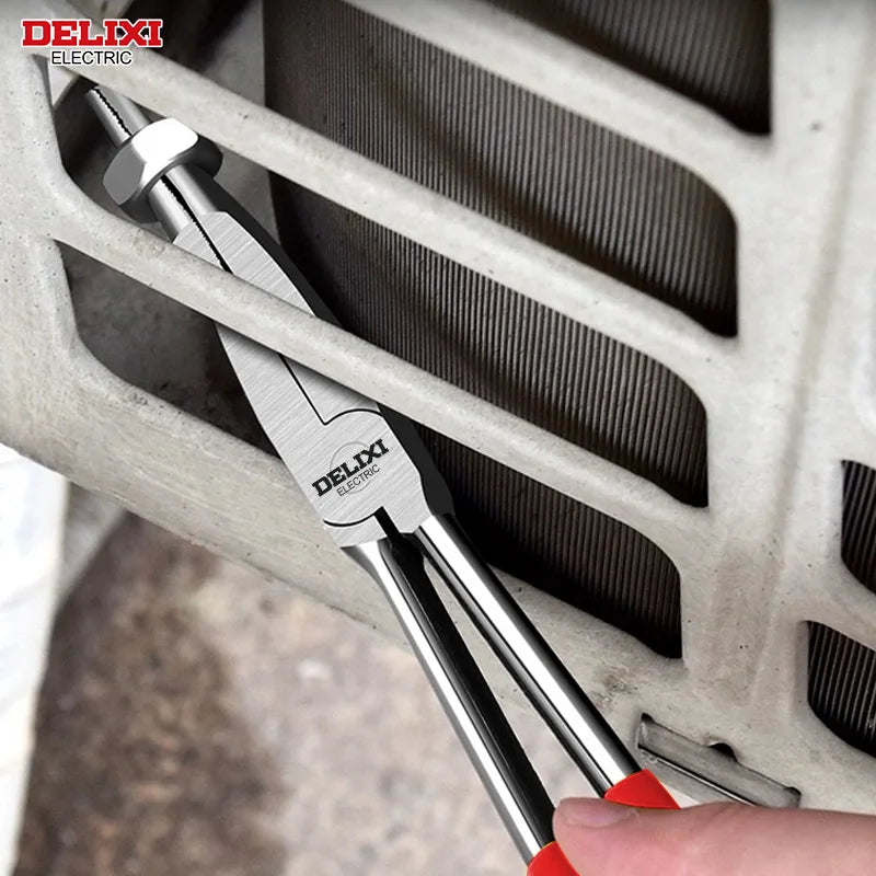 DELIXI Profi-Spitzzange – Lange Multifunktionszange, 45° & 90° Winkel, Extra-Länge für präzises Greifen, Biegen und Klemmen