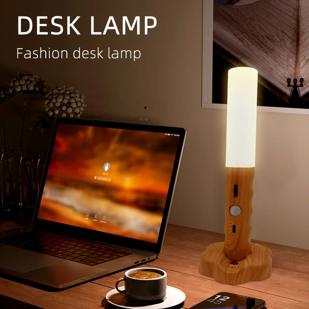 3 in 1 Induktionswandlampe USB wiederaufladbare magnetische Wandlampe Holz Farbe Nachttischlampe Elektrische Fackel für Korridor Schlafzimmer