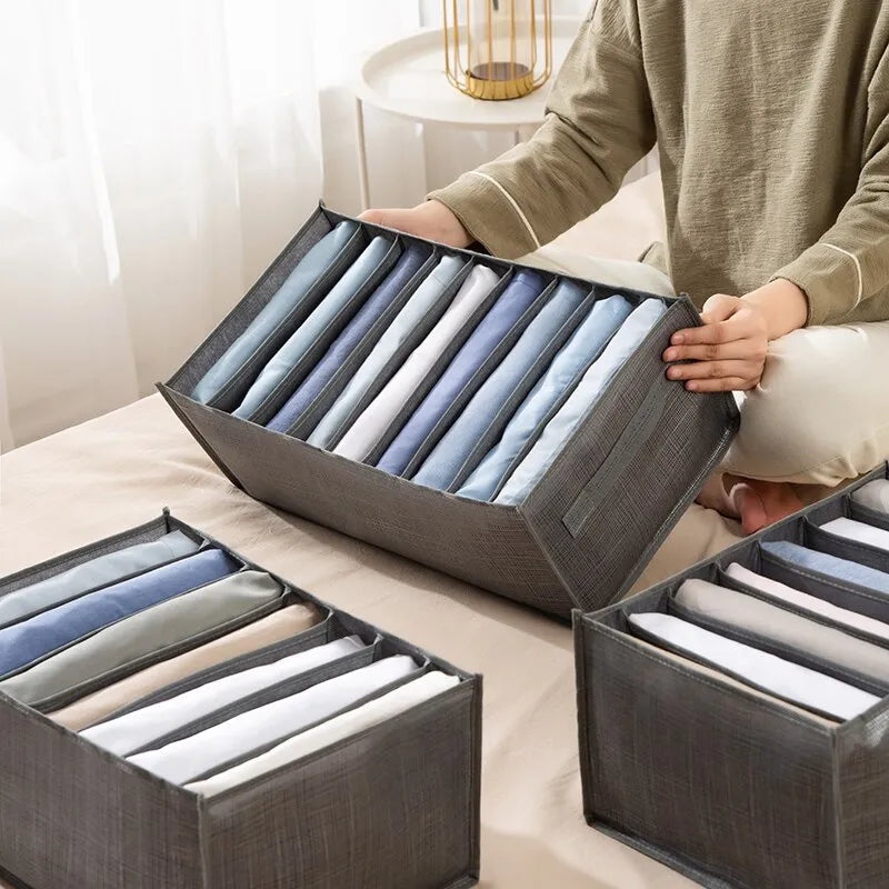 Graue 9-Fächer-Aufbewahrungsbox – Platzsparender Organizer für Hosen, Kleidung und Unterwäsche – Langlebig, Waschbar, Nicht-Gewebt