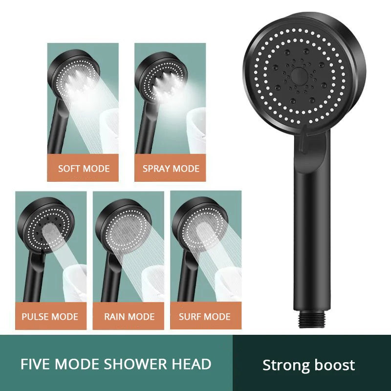 5-in-1 Druckverstärkender Duschkopf – Multifunktionale Handbrause mit einstellbarem Wasserfluss und Massagedüse für luxuriöses Duschen
