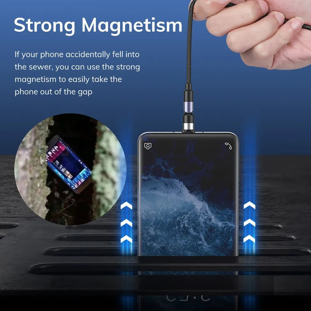 Magnetisches 3-in-1 Ladekabel von TOPK – 540° rotierendes Micro USB & Type-C Kabel mit 90° Winkel-Stecker für bequemes Laden