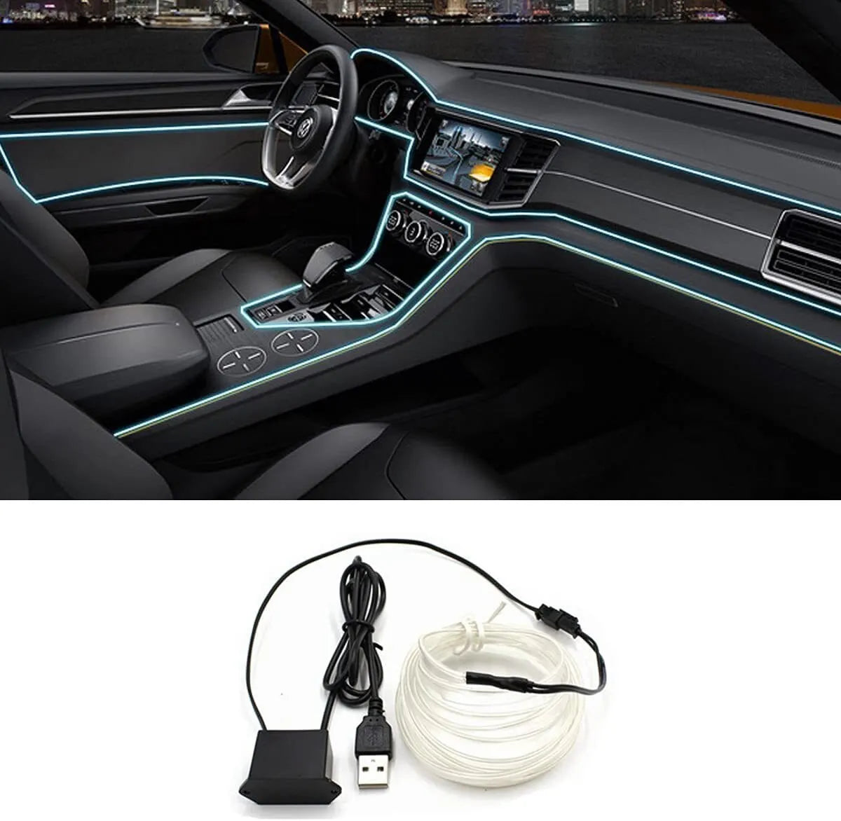 Auto-Neon-Leuchtstreifen LED – 2M/3M/5M flexibles EL-Kabel für kreative Innenraumgestaltung, USB-betrieben für einfache und vielseitige Verwendung