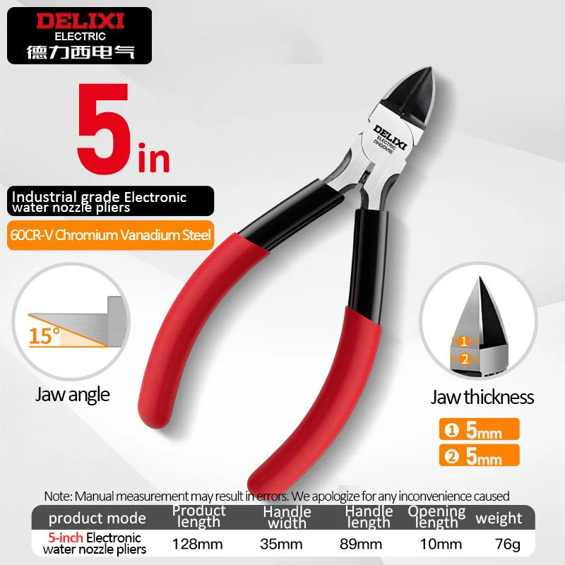 DELIXI Seitenschneider & Elektronikzange – Nozzle Pliers, Diagonalzange & Industrieschere für Kabel, Metalldraht, Kunststoff & Holz