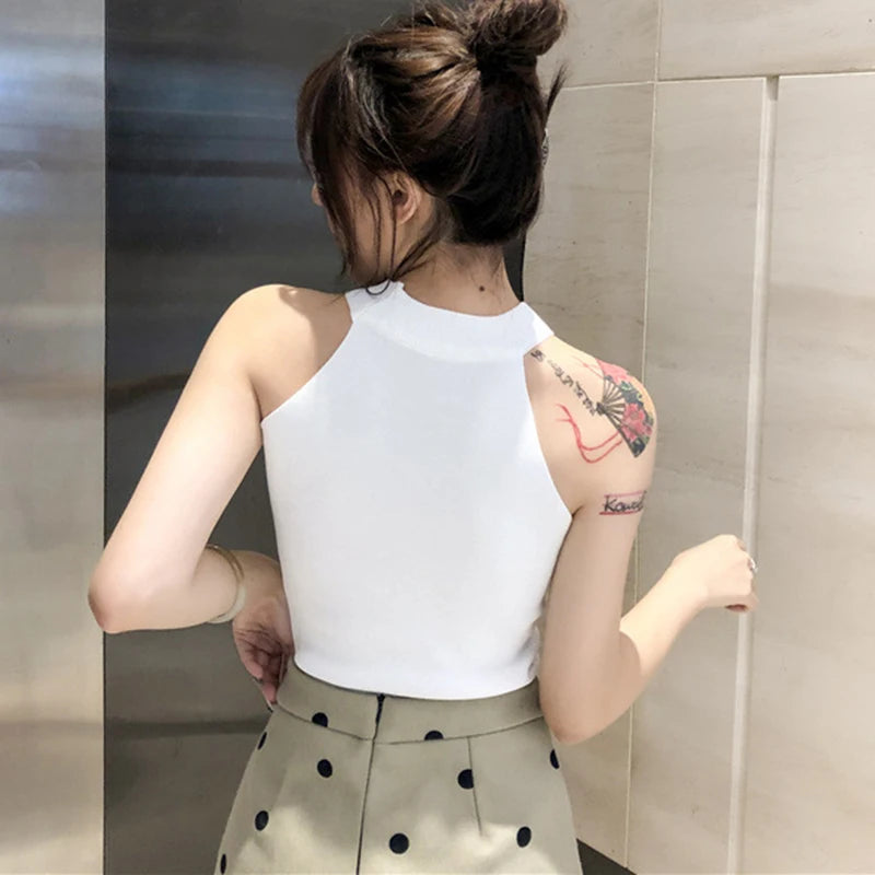 Damen Crop Top mit Reißverschluss – Retro Strick-Leibchen für den Sommer