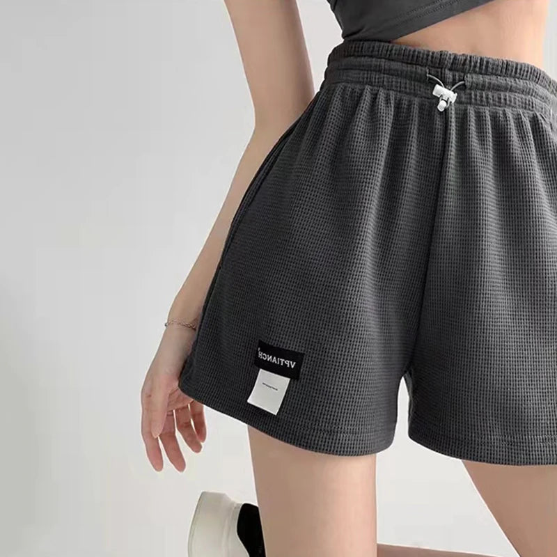 Damen-Shorts 2023 – Sommerliche High-Waist Sportshorts, Locker Geschnittene Hotpants mit Elastischem Bund und Uni-Farben