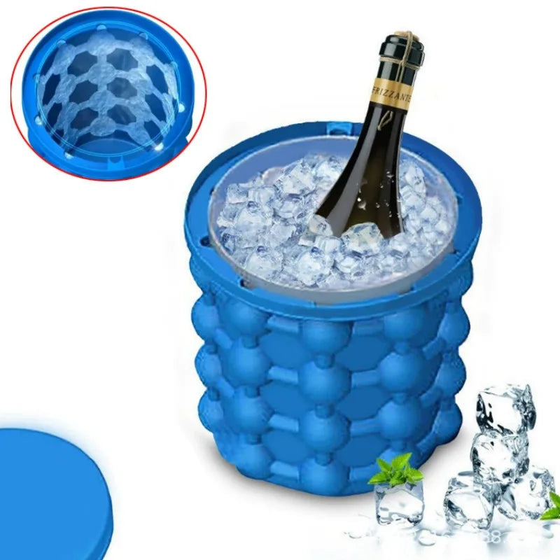 Silikon-Eiswürfelbucket mit Eiswürfelformen für runde Eiswürfel und tragbarem Eiskübel - Perfekt für die Küche und Partys, ideal für Whiskey und andere Getränke, Kühlender Ice-Bucket