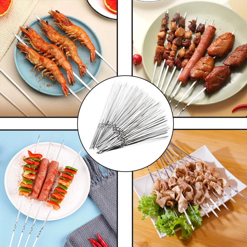 Edelstahl Grillspieße BBQ Schaschlik Gabeln Aufbewahrungsröhre Outdoor Camping Picknick Kochutensilien Wiederverwendbar 20 Stück