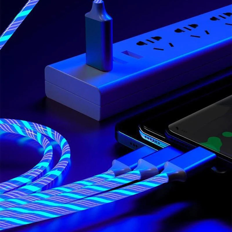 3-in-1 LED Magnet-Ladekabel – Fließendes Lichtdesign, Schnellladung für USB-C, Micro-USB und iPhone