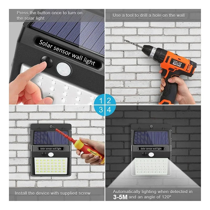 Solar-Wandleuchte mit PIR-Bewegungsmelder, wasserdichte Outdoor-Solarlampe, kabellose Solarstraßenlaterne zur Dekoration von Garten und Außenbereich