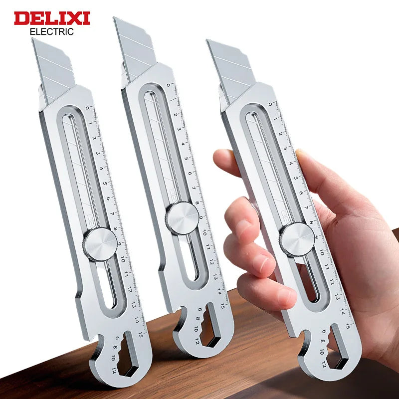 DELIXI Cuttermesser mit SK5-Klinge – Profi-Universalmesser, scharf & einziehbar, für Papier, Stoff, Film, Schaumstoff, Holz, Gummi & Kunststoff