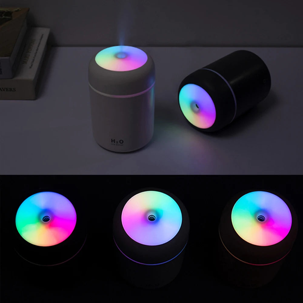 Multifunktionaler LED Luftbefeuchter - Aromaöl-Diffusor, USB Nebel Sprayer, 300ML, Bunter Lufterfrischer für Auto und Heim