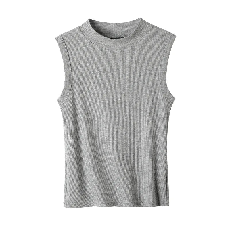 Leicht Dehnbares Activewear-Tanktop für Damen – Ärmellos, Rundhalsausschnitt, Einfarbig, aus Strickstoff, Polyester und Spandex