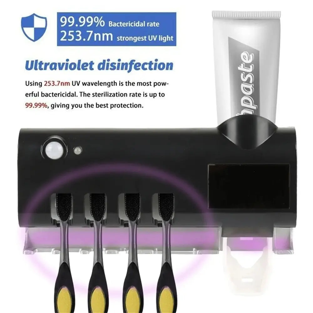 Zahnbürstenhalter mit Solar-UV-Licht zur Zahnbürstensterilisation und automatischem Zahnpastaspender für das Bad, Automatischer Zahnbürstenhaltefür das Bad