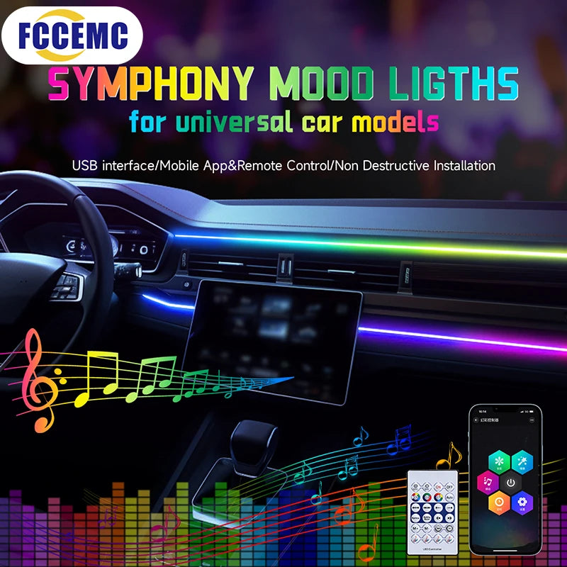 Auto-Ambiente-Lampe mit RGB-Symphonie – USB-geladen, für stilvolle Beleuchtung und App-Musiksteuerung