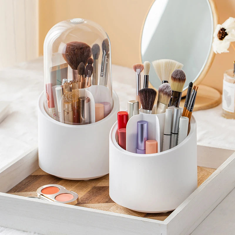 Rotierender Make-up-Pinsel-Organizer – Tragbare, multifunktionale, staubdichte Aufbewahrungsbox für Lippenstift, Lidschatten und Kosmetik