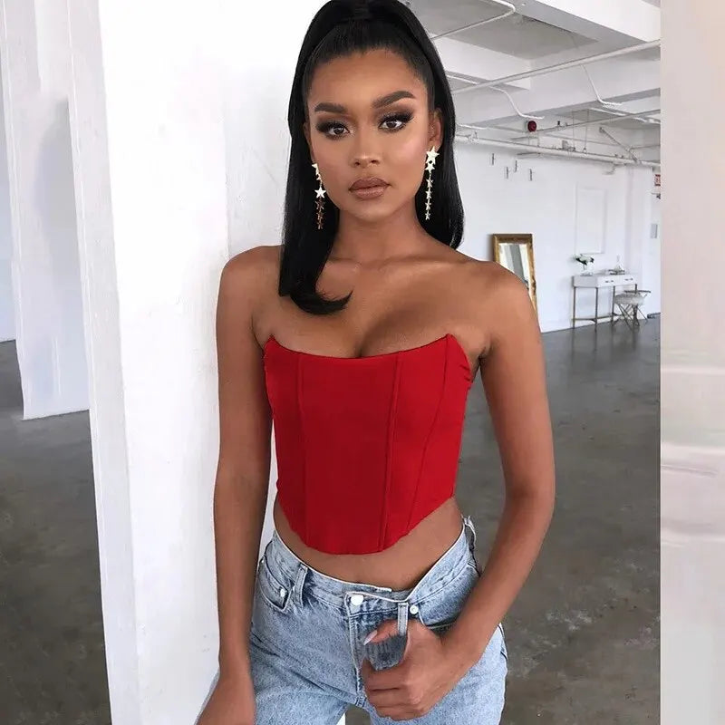 2024 Stilvolles Samt Crop-Top für Damen – Ärmelloses Korsett mit Rückenfreiem und Off-Shoulder Design, Perfekt für Modebewusste Frauen