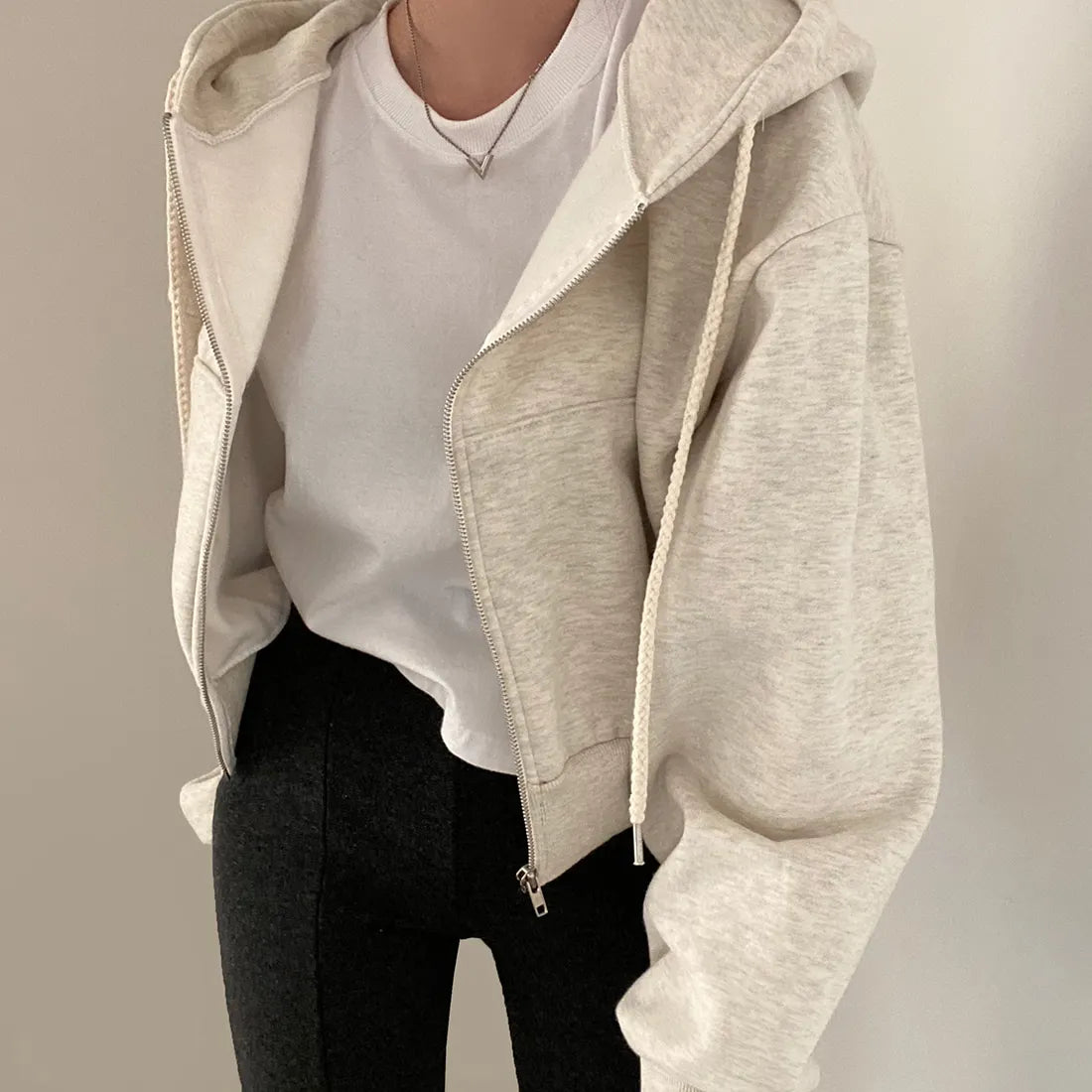 Koreanischer Style: Lässiger Y2K Reißverschluss-Hoodie für Frauen – Einfarbiges, loses Zip-up Sweatshirt