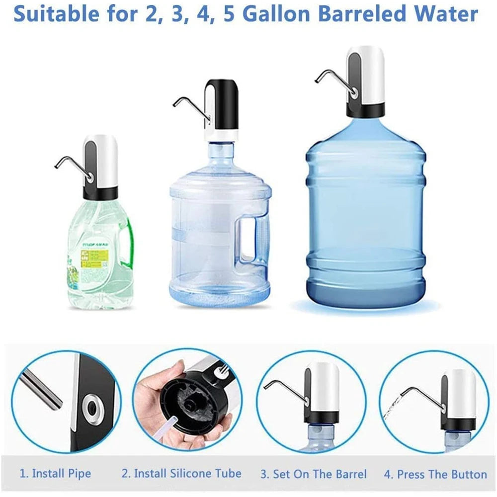 USB-Aufladbare Tragbare Wasserpumpe – Elektrischer Dispenser für 5-Gallonen-Flaschen mit Verlängerungsschlauch, Ideal für Fass-Wasser und Vielseitige Anwendung zu Hause oder im Büro