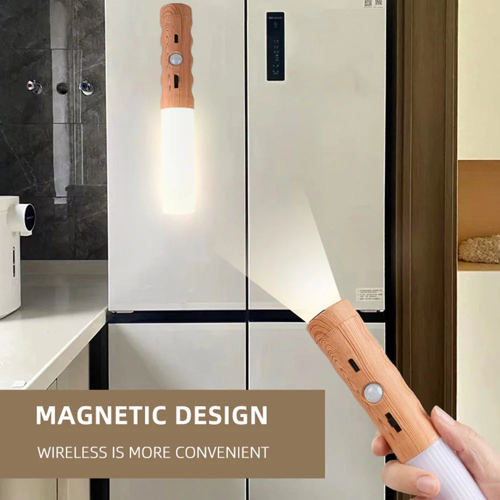 3 in 1 Induktionswandlampe USB wiederaufladbare magnetische Wandlampe Holz Farbe Nachttischlampe Elektrische Fackel für Korridor Schlafzimmer