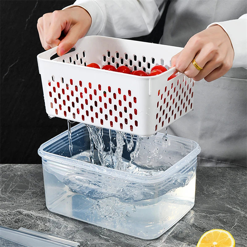 Kühlschrank-Aufbewahrungsbox – Frische Gemüse- und Obstboxen mit Abtropfkorb, Pantry-Küchenorganizer, Kühlschrank-Organizer, Für frisches Obst und Gemüse