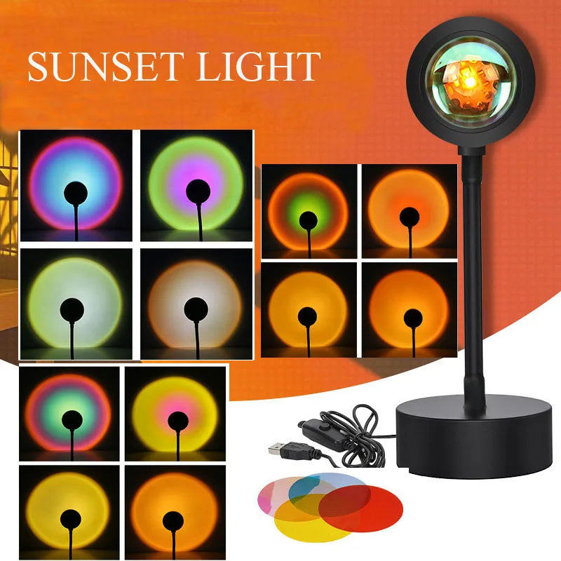 LED Projektor Sonnenuntergangslampe - Fernbedienung, Regenbogen-Atmosphäre, Nachtlicht für Zuhause und Fotohintergrund