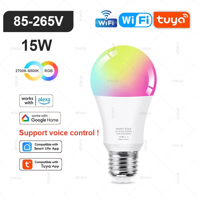 Tuya Smart LED-Lampe – E27/E14/GU10, WiFi & Zigbee, Dimmbar, 2700–6500K RGB, Kompatibel mit Alexa & Google Home