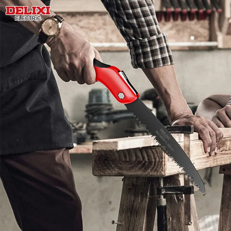 DELIXI Faltsäge mit SK5-Klinge – Klappsäge für Holz, Gartenarbeit, Camping & DIY, Einhand-Faltmechanismus, scharf & langlebig