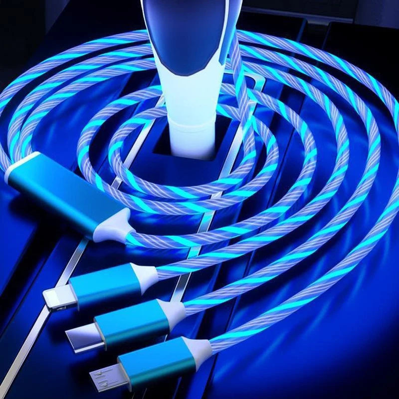 3-in-1 LED Magnet-Ladekabel – Fließendes Lichtdesign, Schnellladung für USB-C, Micro-USB und iPhone