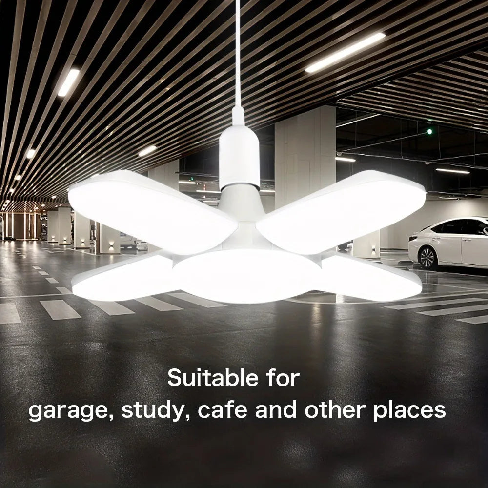 28W Faltbare LED Deckenleuchte mit E27 Sockel, 40W Verformbar, 6500K Weißes Licht für Heim, Garage und Lager, AC220V/110V