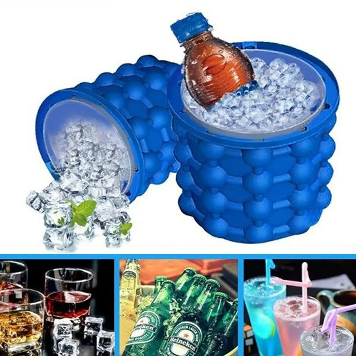 Silikon-Eiswürfelbucket mit Eiswürfelformen für runde Eiswürfel und tragbarem Eiskübel - Perfekt für die Küche und Partys, ideal für Whiskey und andere Getränke, Kühlender Ice-Bucket