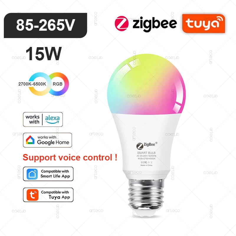 Tuya Smart LED-Lampe – E27/E14/GU10, WiFi & Zigbee, Dimmbar, 2700–6500K RGB, Kompatibel mit Alexa & Google Home