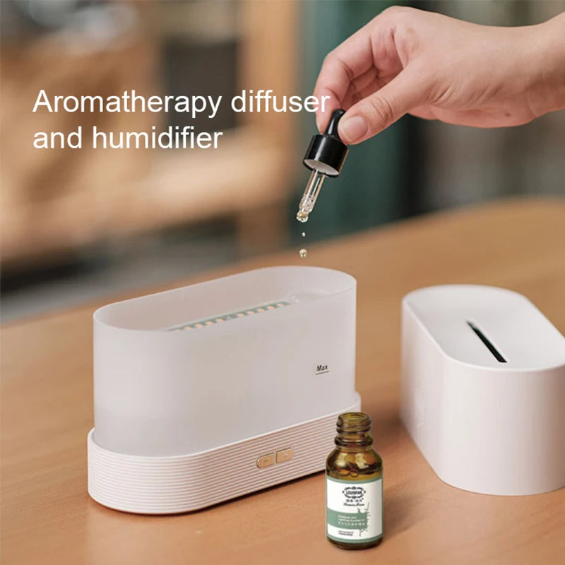 Aroma-Diffuser Luftbefeuchter - Ultraschall Nebelhersteller mit LED-Flammenlampe und ätherischen Ölen