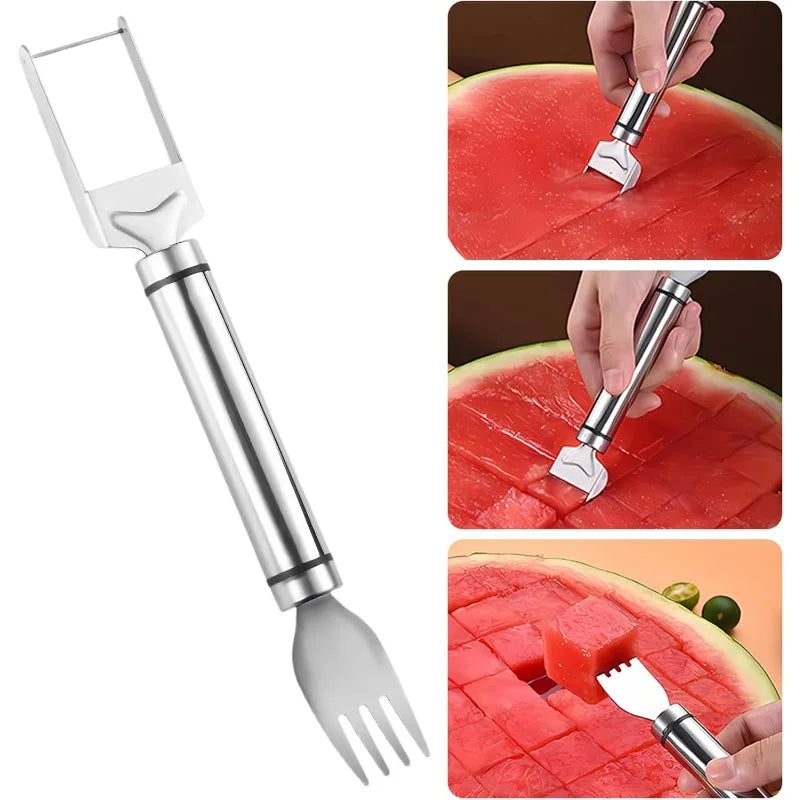 2-in-1 Wassermelonen-Gabel- und Schneider – Edelstahl-Windmühlen-Wassermelonen-Schneider für Salate und Früchte, vielseitiges Schneidwerkzeug