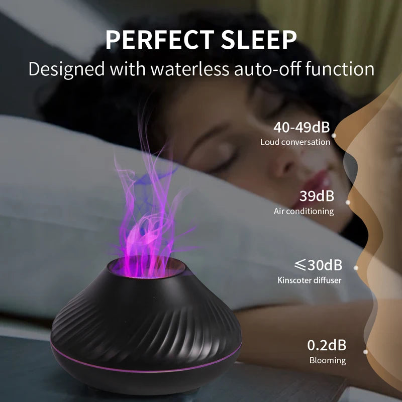130ml Volcanic Aroma Diffusor - Tragbarer USB Luftbefeuchter mit ätherischem Öl und Farbflamme-Nachtlicht