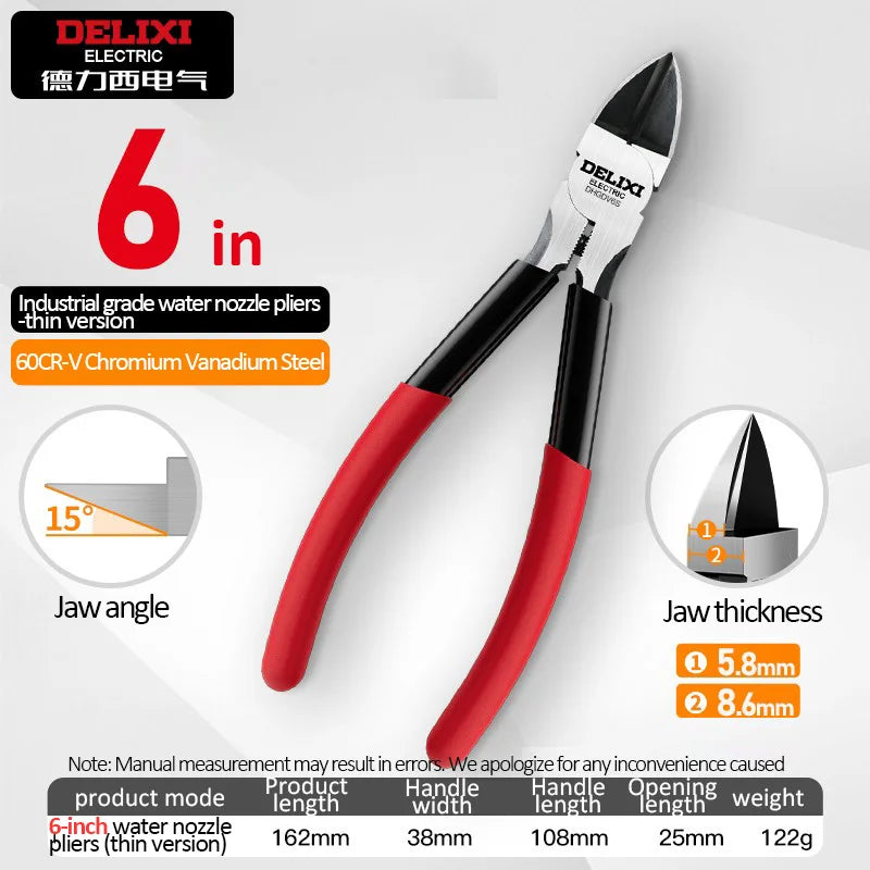 DELIXI Seitenschneider & Elektronikzange – Nozzle Pliers, Diagonalzange & Industrieschere für Kabel, Metalldraht, Kunststoff & Holz