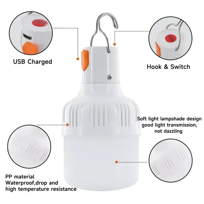 200W Hochleistungs-LED Campinglicht – Wiederaufladbare Tragbare Laterne mit Haken, Ideal für Outdoor-Notfälle, BBQ und Zeltbeleuchtung