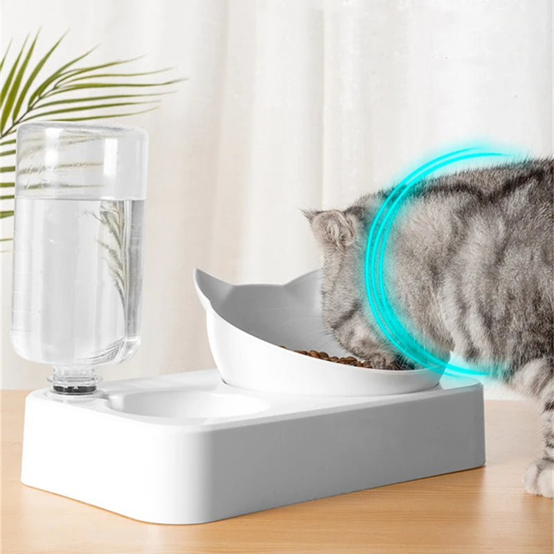 Haustier-Futterautomat – 2-in-1 Fressnapf und Wasserspender mit Abnehmbaren Edelstahlschalen für Hunde und Katzen, Multifunktionaler Fressnapf