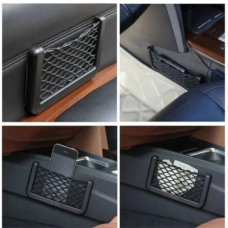 4 Stück Elastische Netz-Aufbewahrungstaschen für Autositze – Seitliche und rückseitige flexible Netztaschen für Handy, Kleinteile, Autositz-Organizer