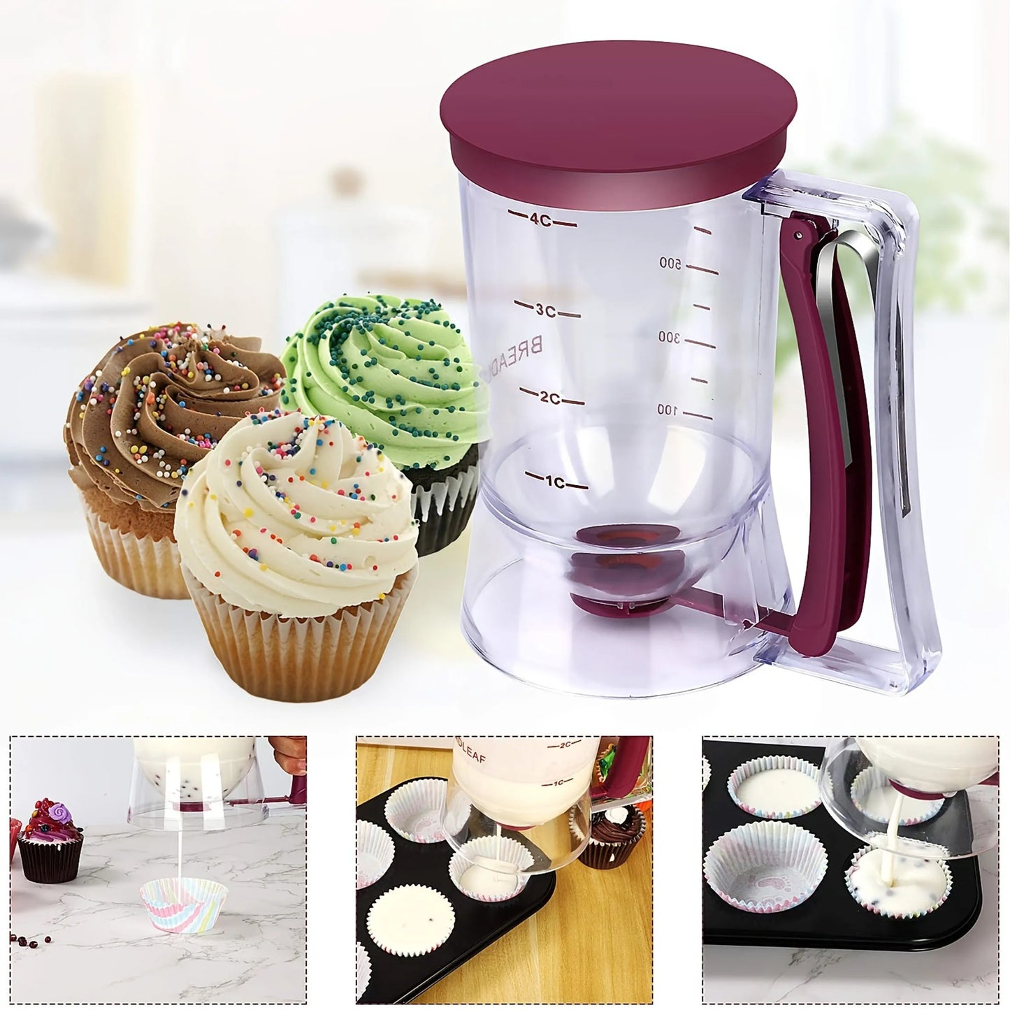 Teigspender für Pancakes, Cupcakes und Muffins – Zusammenklappbarer Dispenser für Waffelteig und andere Backmischungen