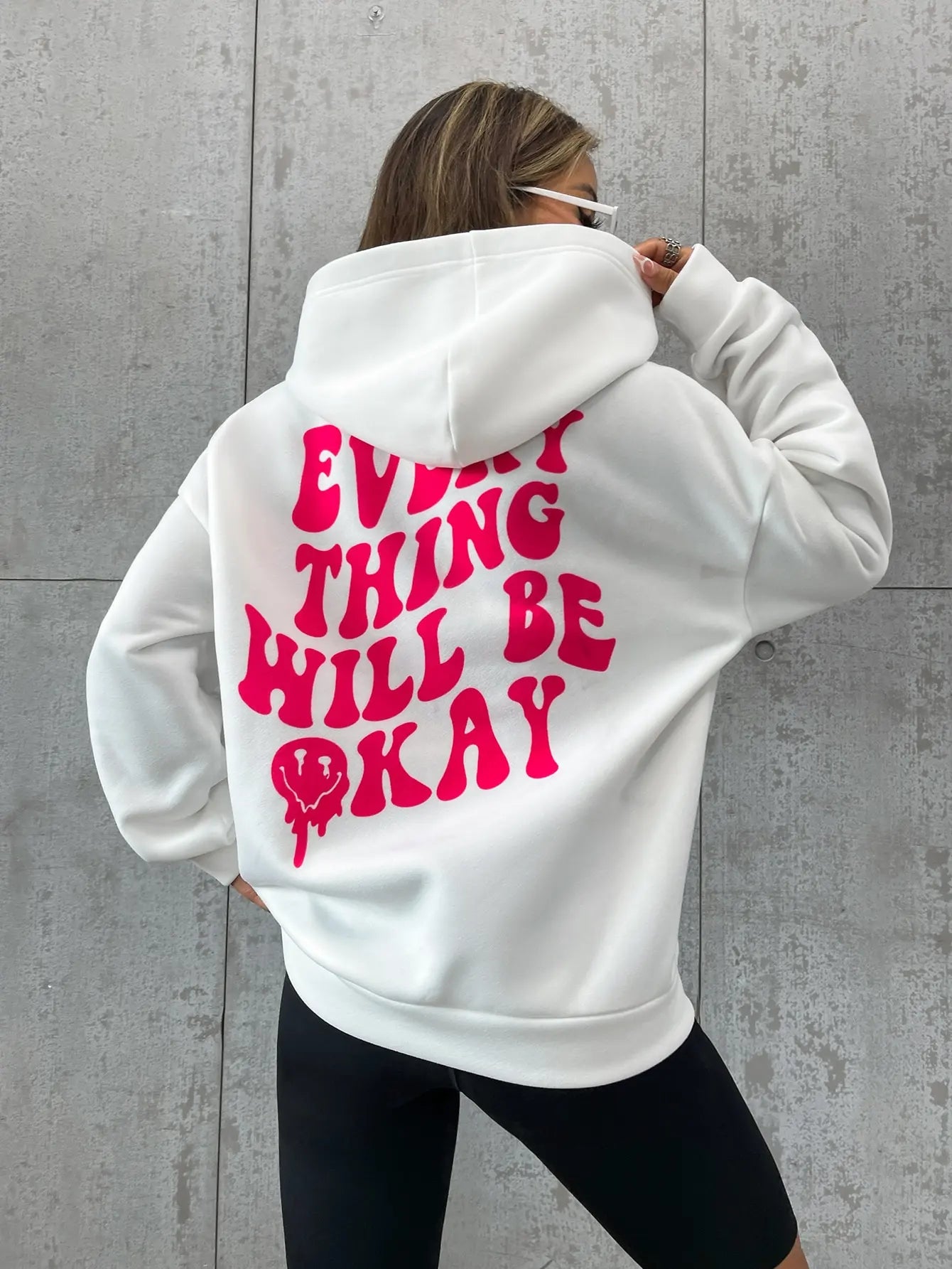 Warmer und bequemer Damen-Hoodie – Schöner Schriftzug "Everything will be okay", modisch und baggy