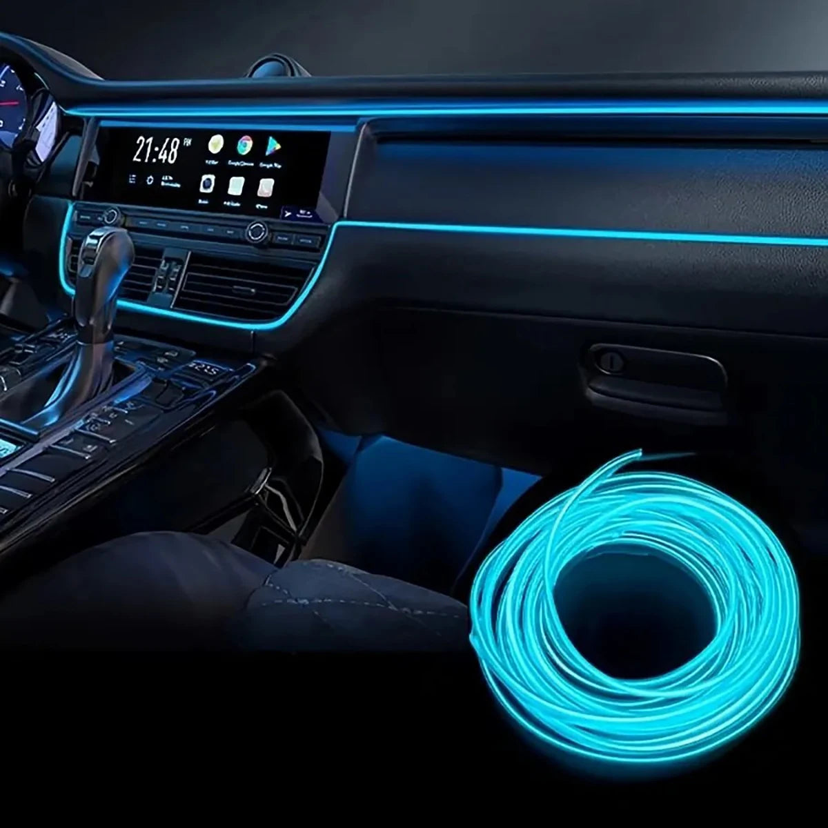 3M EL LED Kaltlicht-Ambientebeleuchtung für Auto – USB-Betrieb, DIY Dekorationsleiste für Armaturenbrett und Innenraum, Flexibles Atmosphärenlicht für Autos