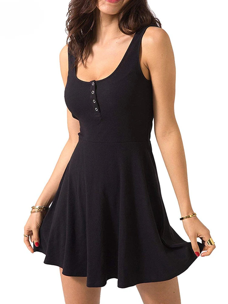 Flare Skater Mini Tank Kleid für Damen - Ärmellos, Hoche-Taille, Slim Fit für Elegante und Lässige Anlässe