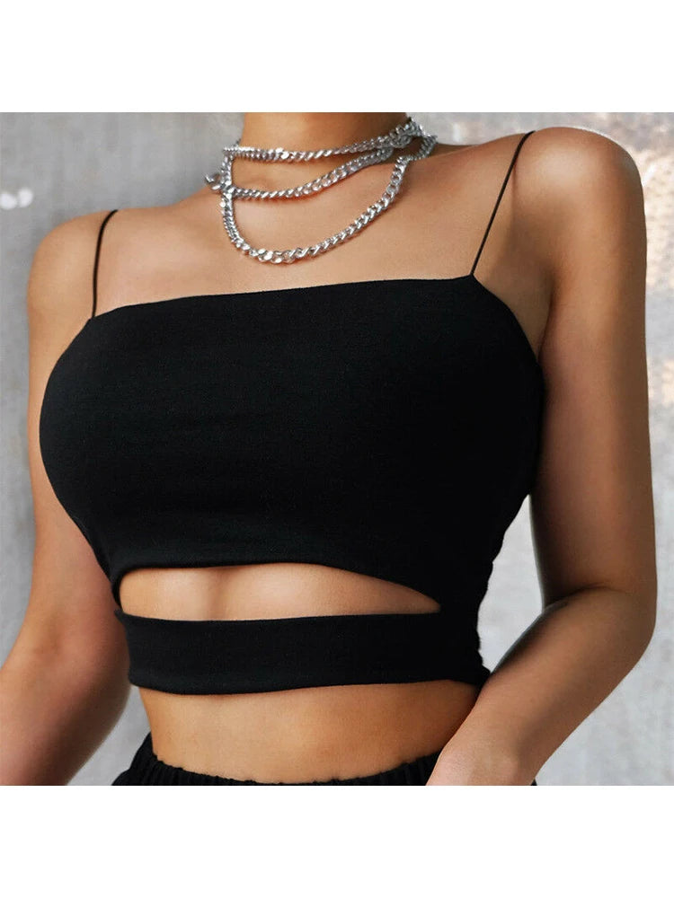 Neu: Sommerliche Damen-Top – Sexy Casual, ärmellos mit Cut-Outs, Kurzes T-Shirt, Crop Top, V-Ausschnitt, Trendy Tank Top Bluse