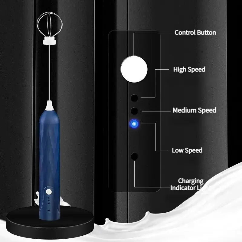 1 Stück Elektrischer Eierbesen mit 3 Geschwindigkeitsstufen – Tragbarer USB-Mixer für Milchaufschäumer, Handheld-Kaffee-Schneebesen, Küchen-Gadget für Haushalte