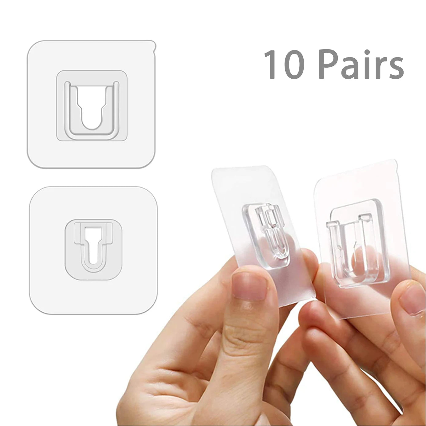 10 Paar Starke Selbstklebende Wandhaken - Transparent, Doppelseitig, Mit Klettverschluss und Saugnapf, Perfekt für Küche und Bad