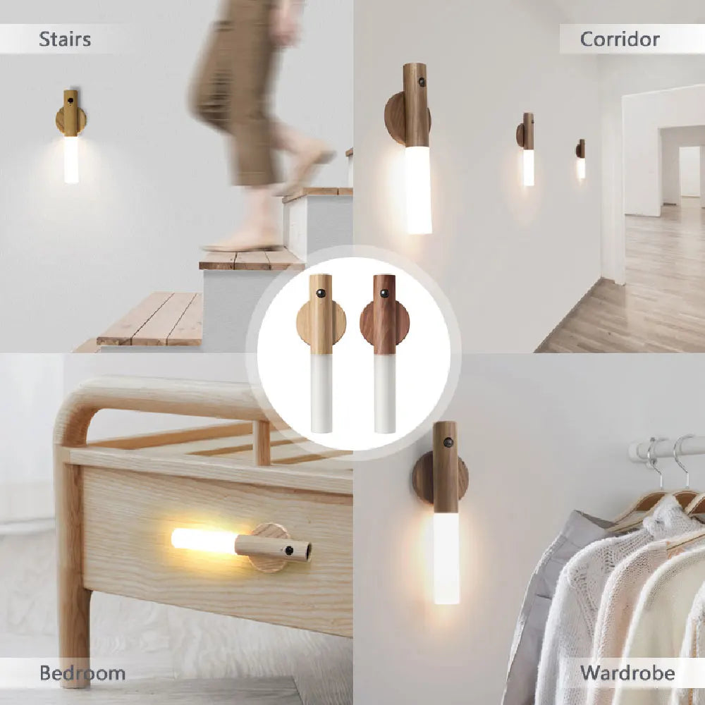 Holz-Fackel-LED USB Nachtlampe – Magnetische Wandleuchte für Küche, Kleiderschrank, Treppe, Schlafzimmer und Nachttischbeleuchtung