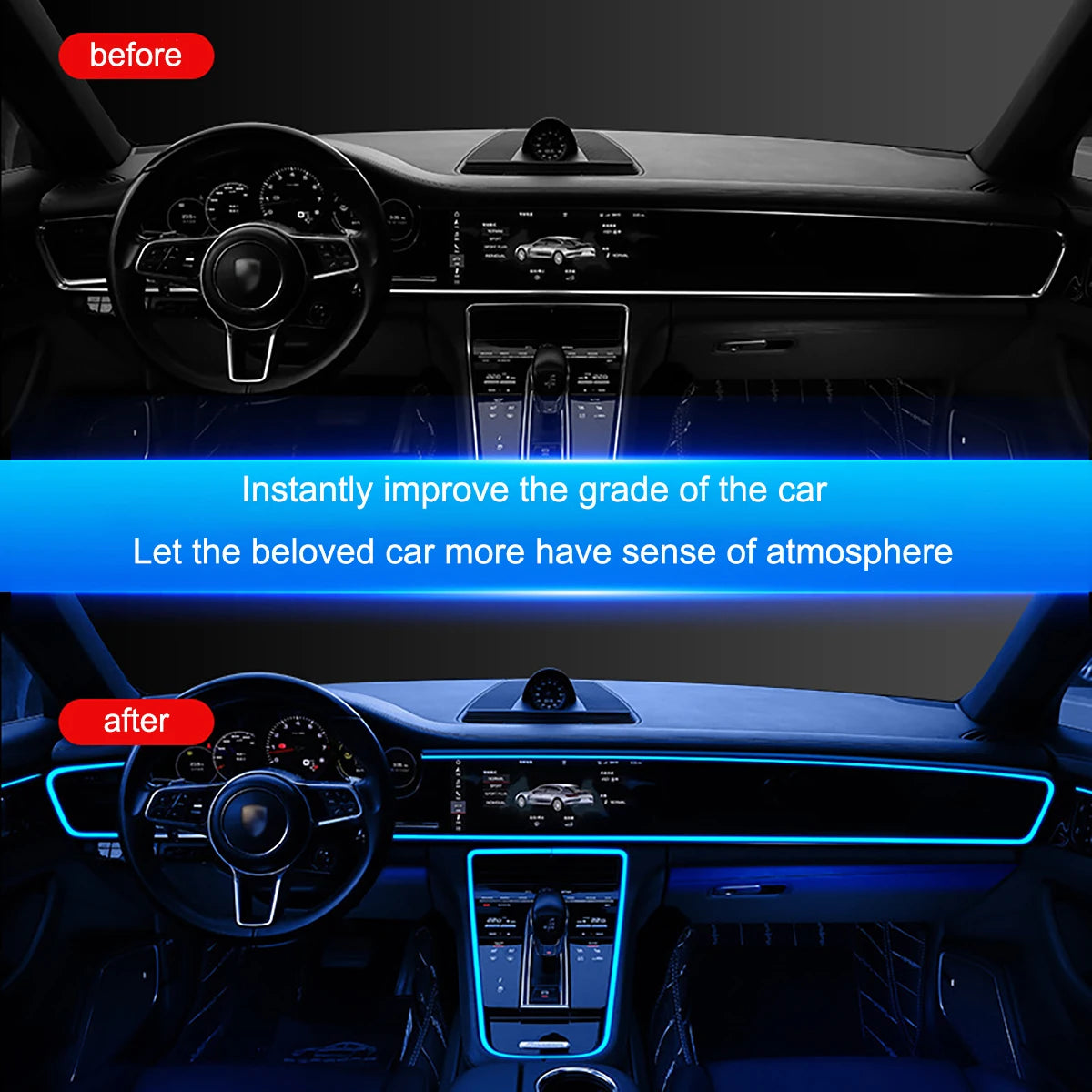 3M EL LED Kaltlicht-Ambientebeleuchtung für Auto – USB-Betrieb, DIY Dekorationsleiste für Armaturenbrett und Innenraum, Flexibles Atmosphärenlicht für Autos