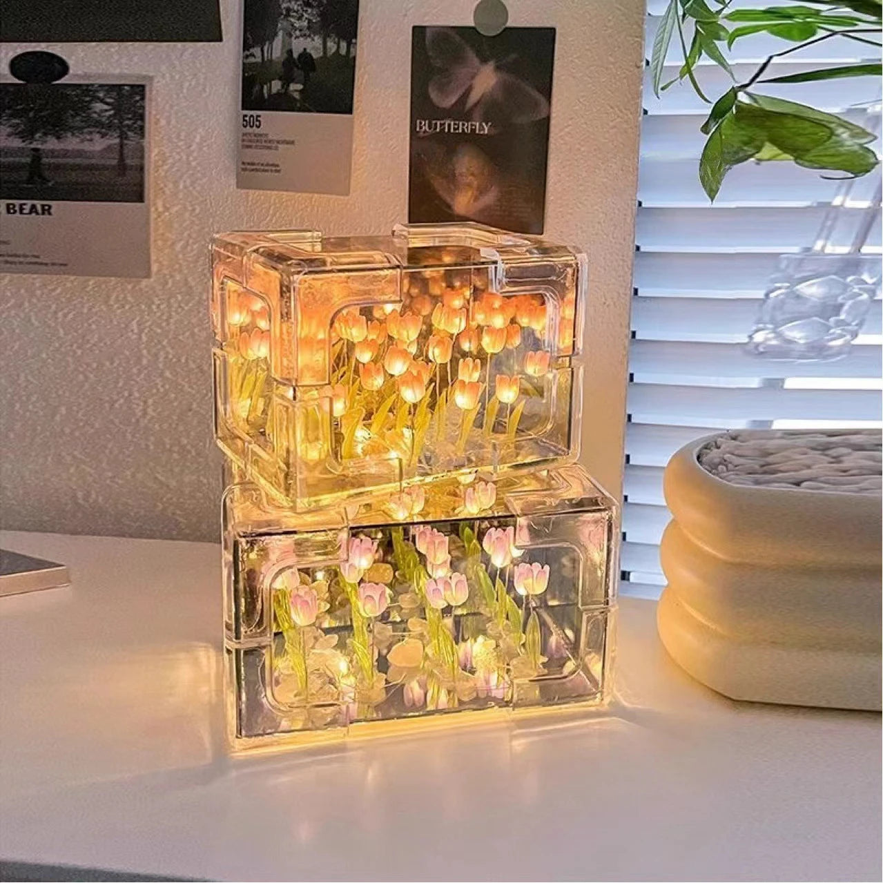 Selbstgemachtes Tulpenblumen-Würfelnachtlicht - DIY-Materialpaket für Freundin, Paare und Freundinnen - Einzigartiges Geschenk für kreative Bastelsessions