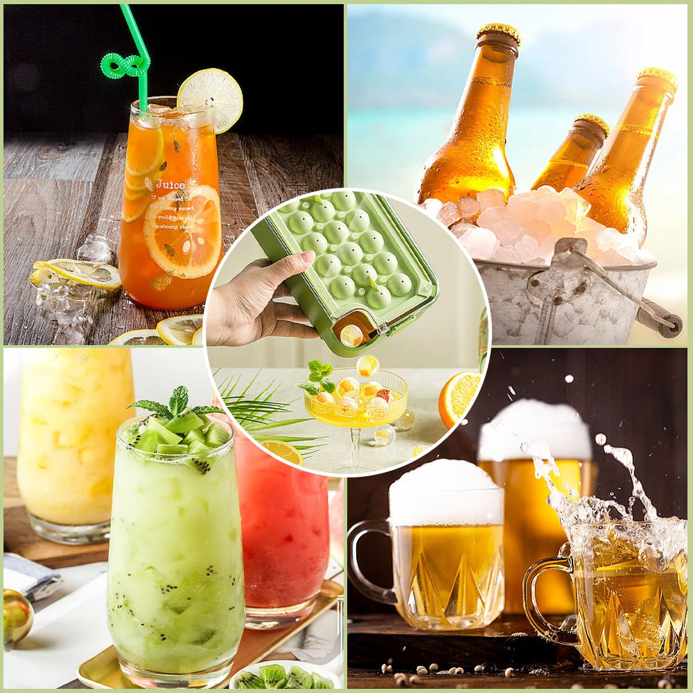 3-in-1 Eiswürfelform: Eisball-Form und Eiswürfelbehälter mit Aufbewahrungsbox, Eisform für Bier und Whisky