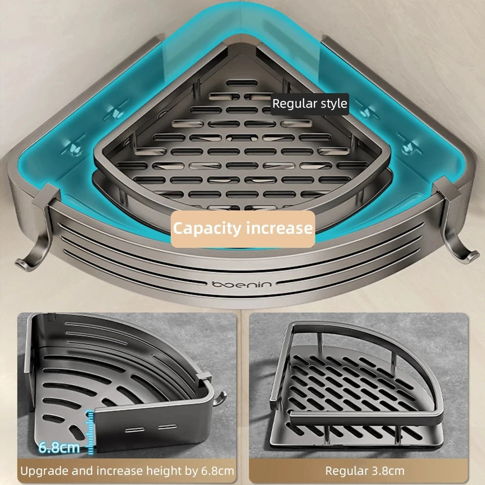 Eck-Duschregal mit Handtuchhalter – Wandmontiertes Badezimmerregal aus Aluminium – Ideal als Shampoo-Halter und Küchenorganizer